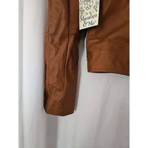 Maralyn & Me Women's Brown Faux Leather Jacket Zip Up with Pockets Size Medium - Picture 8 of 10